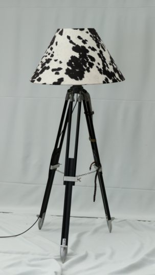 Tripod floor lamp with faux cow hide shade